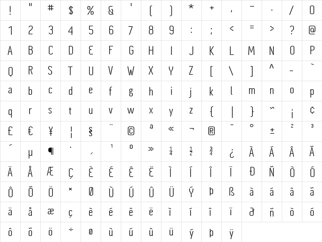 Cynapse Pro Regular  glyph index