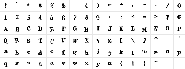 LDJ Old TypeFace Regular  glyph index