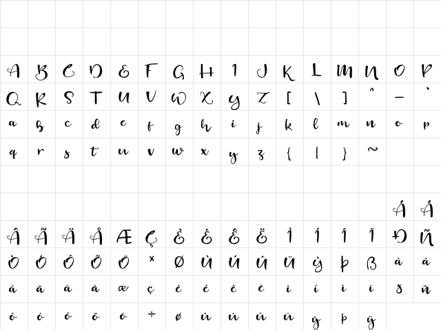 Cinchin Regular  glyph index