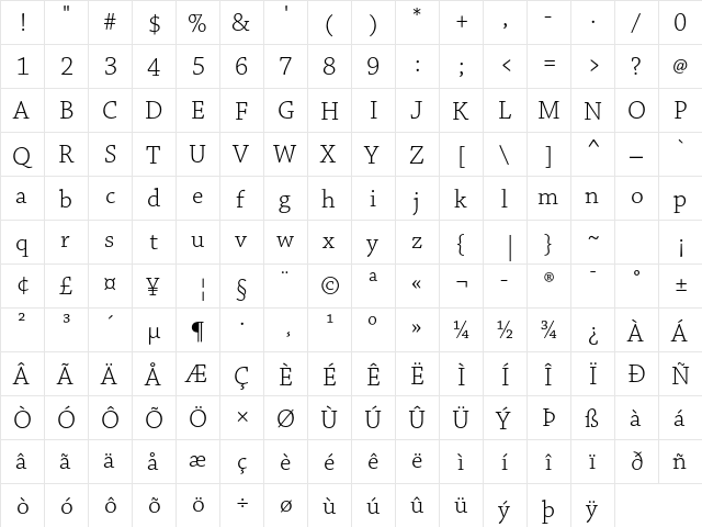 Chaparral Pro Light  glyph index