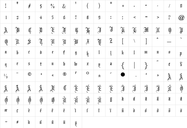 OPTILeonTextC Medium  glyph index