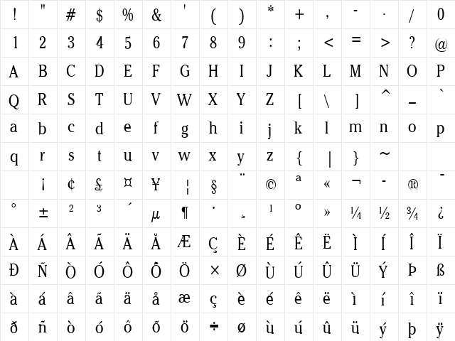 Chelsey-Condensed Normal  glyph index