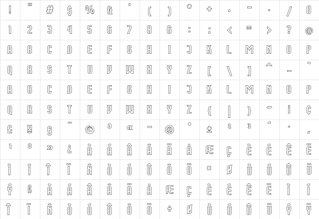 Kumba Outline  glyph index