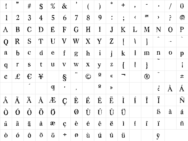 CasadRandom-Medium Regular  glyph index