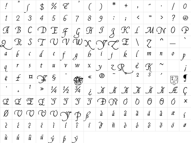 FranciscoLucas Llana Regular  glyph index