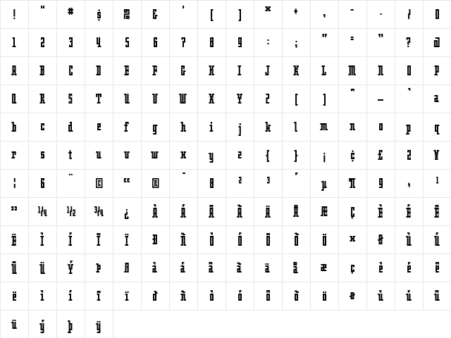 OblongBold A  glyph index