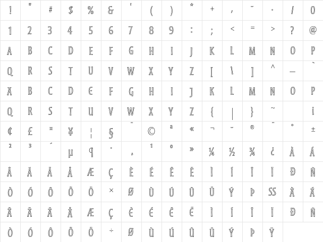 Moonglow Light Condensed  glyph index