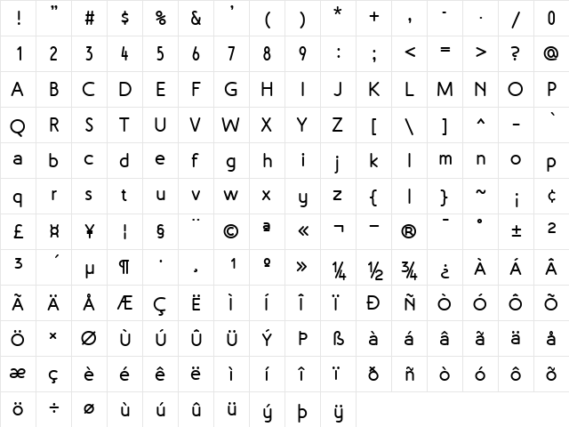 Malvern LF Bold  glyph index