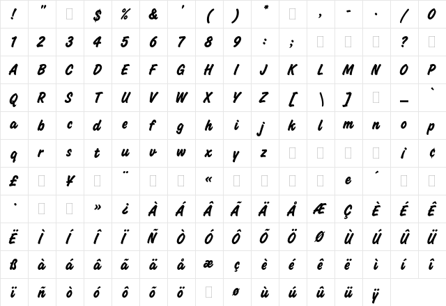 Challenge Bold Plain  glyph index