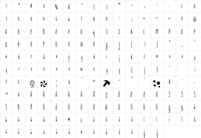 GothicHorror Regular  glyph index