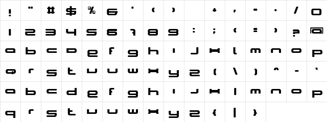 Shy Metalicca Regular  glyph index