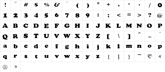 Rockletter Simple Regular  glyph index