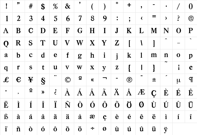 WesleyBecker Bold  glyph index