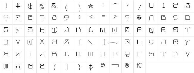 Califas-Neon Regular  glyph index