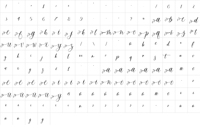 Feathery - Personal Use Regular  glyph index