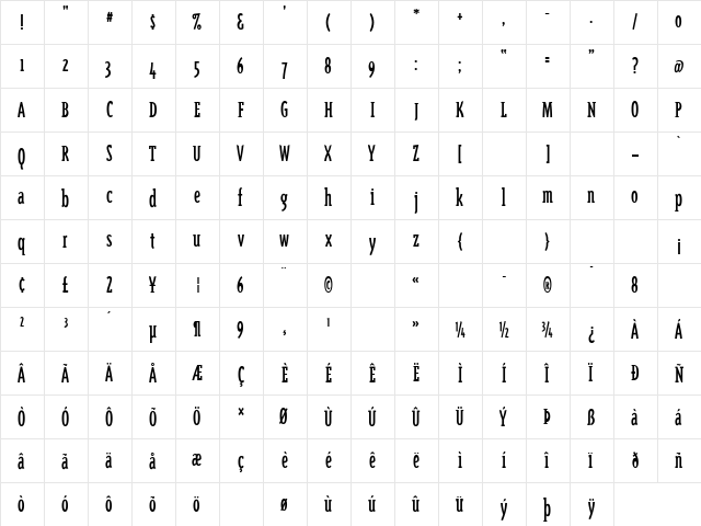 Triplex Cond Serif Regular  glyph index