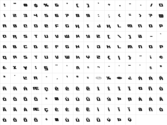 Livewired Leftalic Italic  glyph index