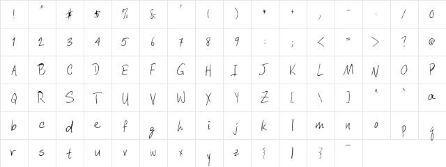 DavysCrappyWrit Regular  glyph index