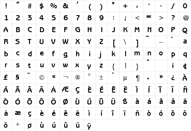 Benoit Bold  glyph index