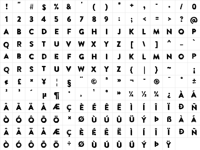 Brandon Printed Double  glyph index