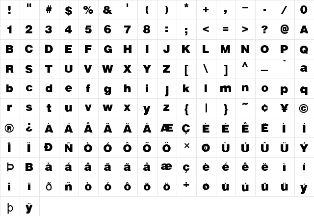 FZ BASIC 13 Normal  glyph index