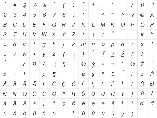 NimbusSanDEELig Italic  glyph index
