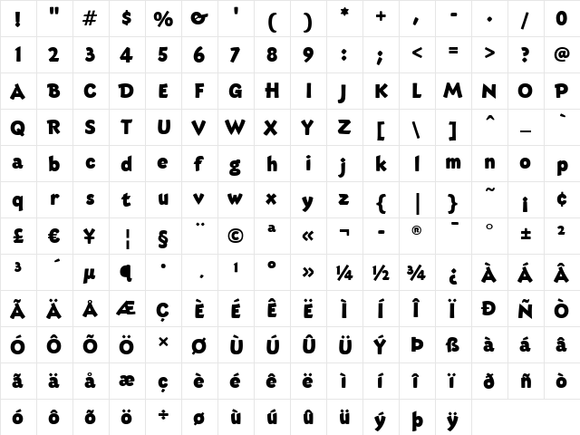 EborgITC Medium  glyph index