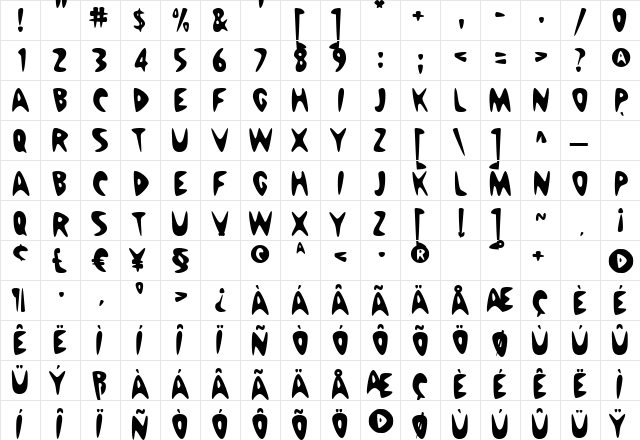 FiftyFive Regular  glyph index