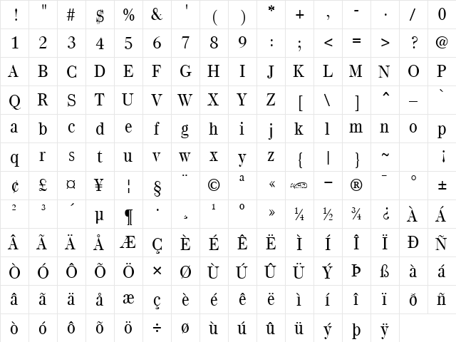 Quantas Light Regular  glyph index