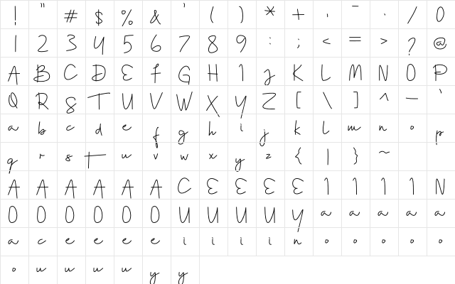 Southja Regular  glyph index