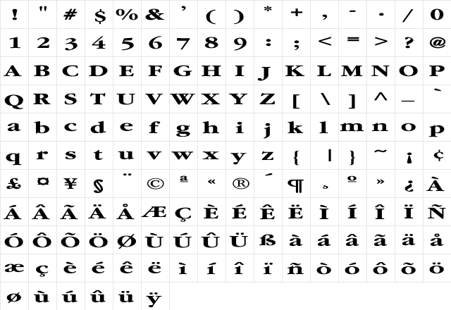 Garamond-Bold Ex Regular  glyph index