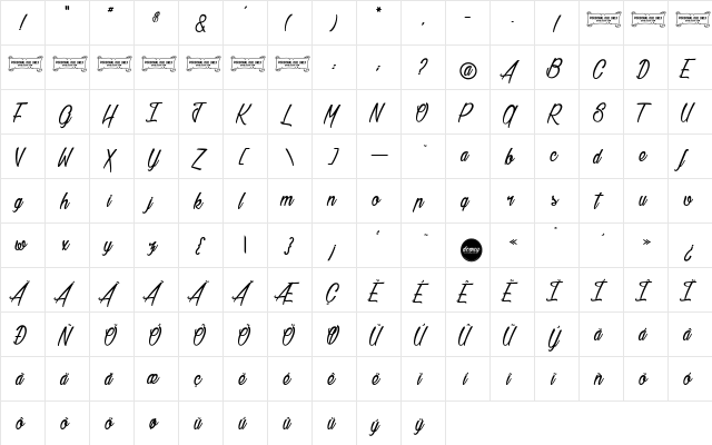 Baldaquin Regular  glyph index