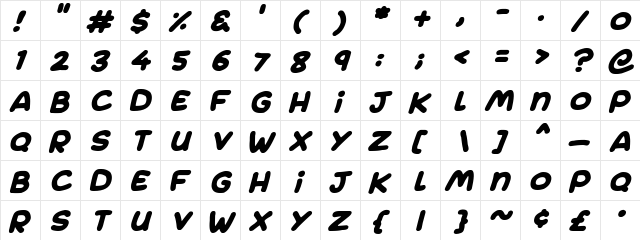 Jumping Italic  glyph index