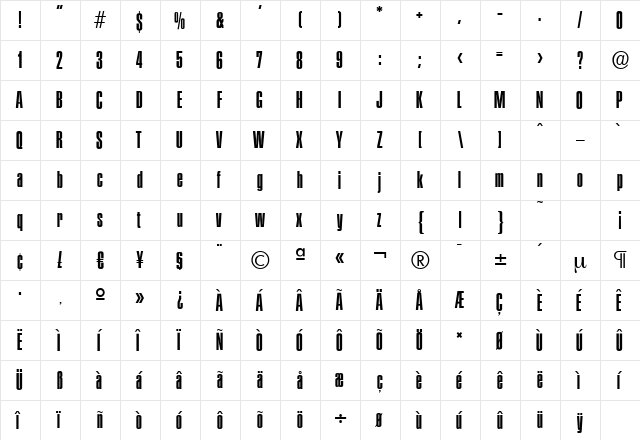 PlaketteSerial Regular  glyph index
