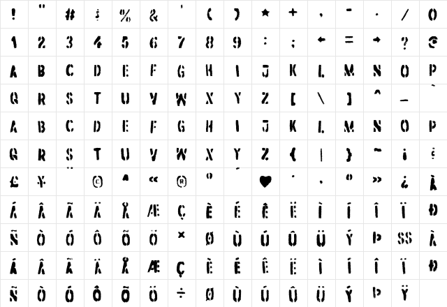 Dirtstorm Regular  glyph index