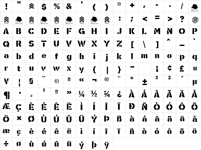 Sargento Gorila FFP  glyph index