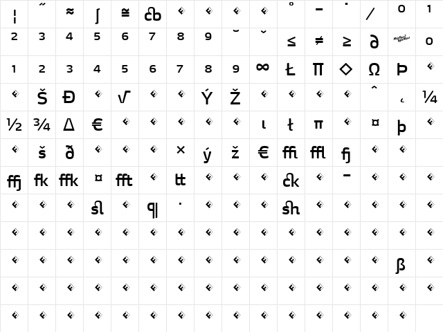 MaxDemiSerif-BookExpert Regular  glyph index