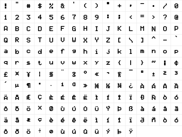 5by7 Bold  glyph index