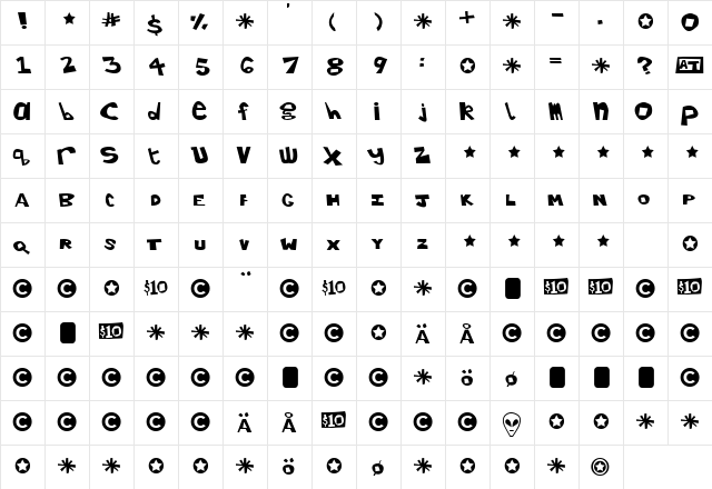 Girl77 Regular  glyph index