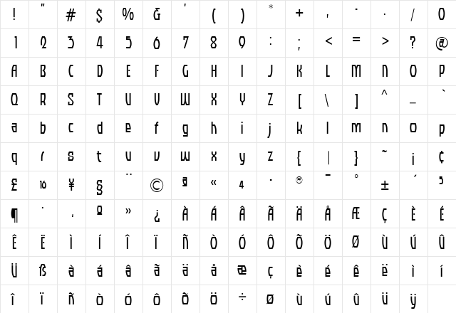 TFAkimbo Medium  glyph index