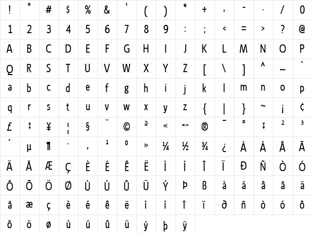 Ligurino Condensed Condensed  glyph index