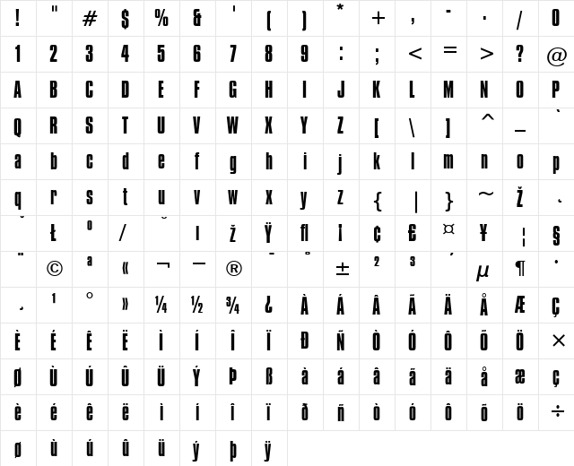 Compacta Regular  glyph index
