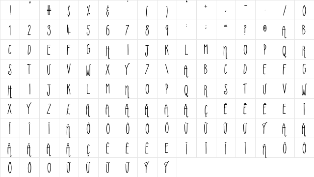 Uberfriends Regular  glyph index