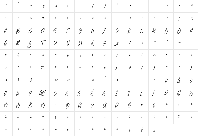 Winsthen Regular  glyph index