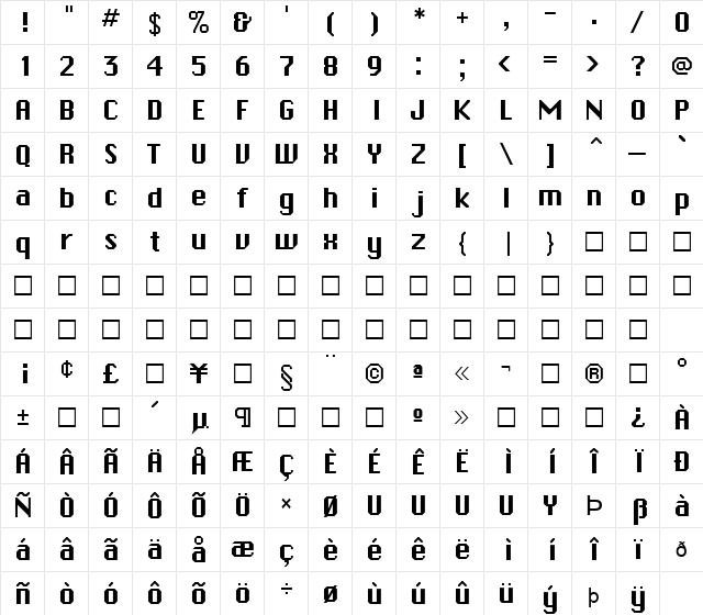 FZ BASIC 45 Normal  glyph index