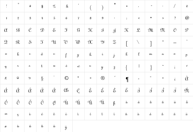 Siloscript-Light Regular  glyph index