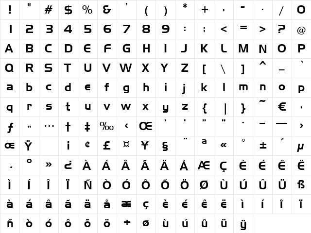 Jobber Regular  glyph index