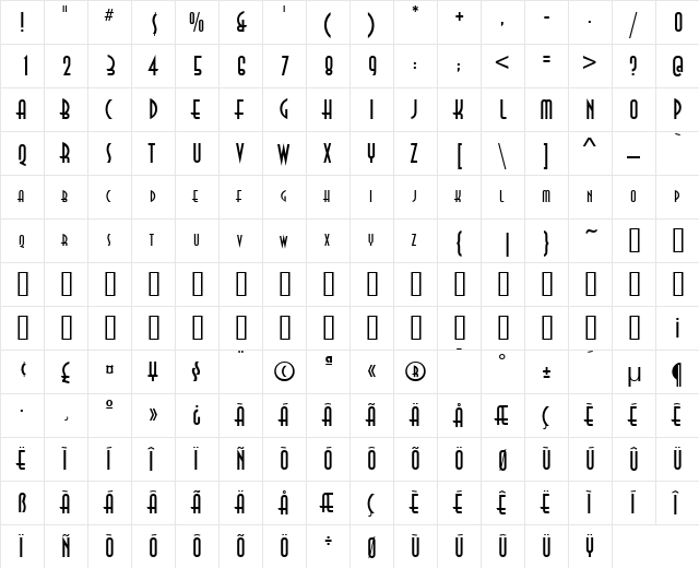 Maitre d' Normal  glyph index