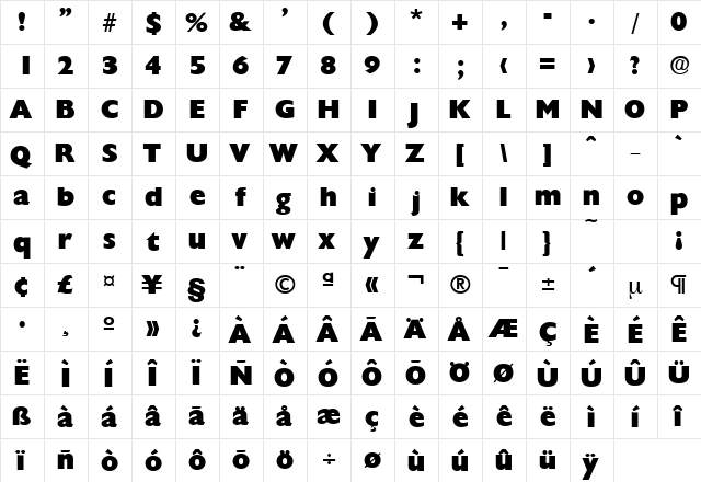 Chantilly-Serial-Heavy Regular  glyph index