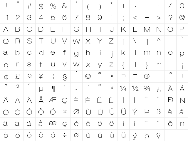 ContextRepriseThinExpSSK Regular  glyph index